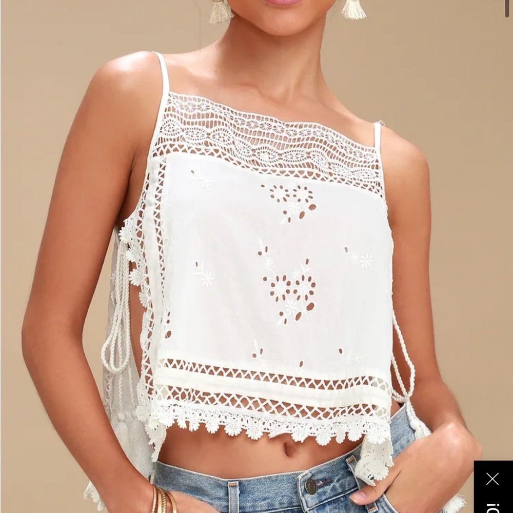 Free People White Eyelet Lace Top “Garden Party” Cami